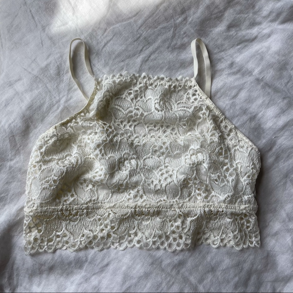 high neck white lace Aerie bralette